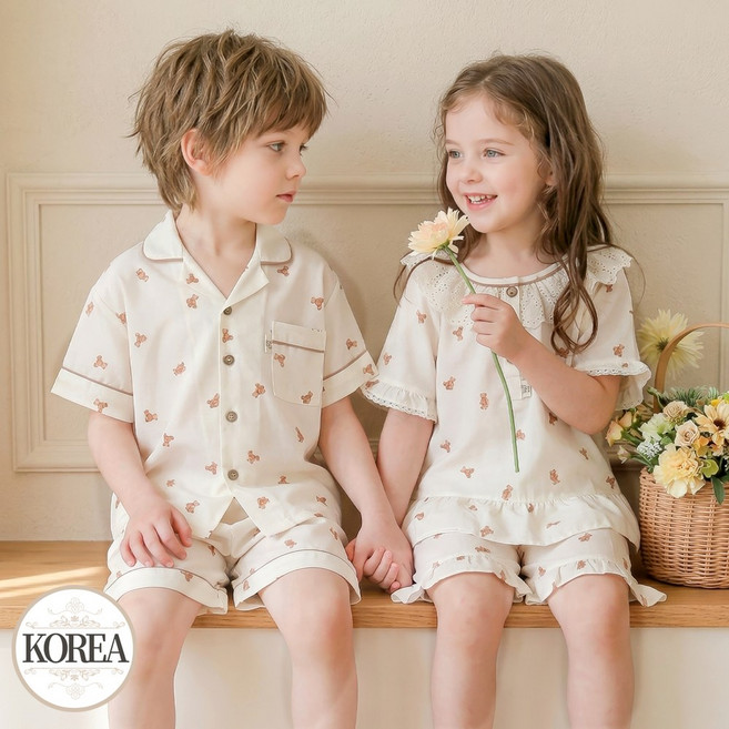 모달 주니어 잠옷 곰돌이 키즈 파자마 크림베어