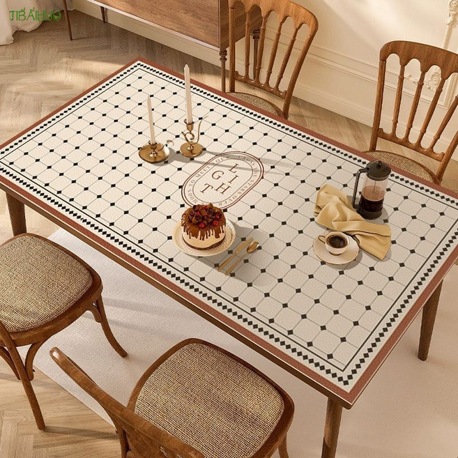 빈티지 식탁보 식탁보 받침 방수 방유 방열 거실 티테이블 받침 천 커팅 가능, 체리 브랜디, 60*140CM, 1개