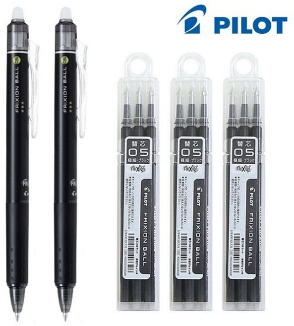 파이롯트 프릭션 0.5mm 노크 지워지는 볼펜 세트, 0.5 리필 블랙 3p 3개+볼펜 2개