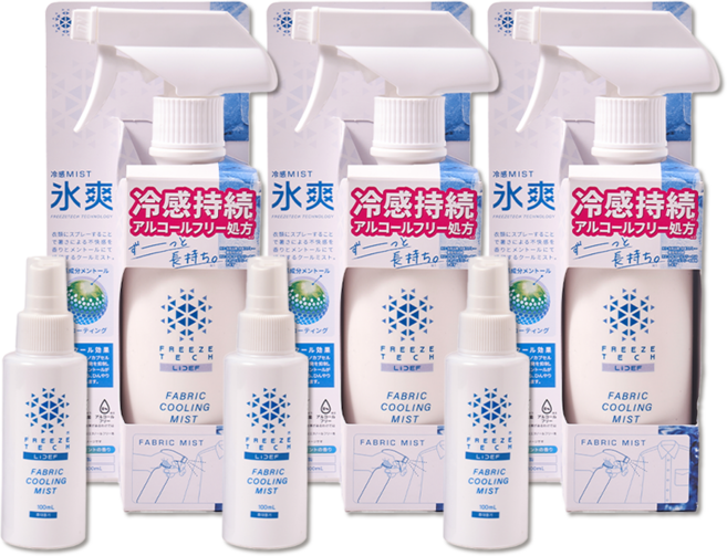 프리즈텍 일본1위 쿨링 스프레이 무알콜 자연 멘톨 냉각 성분 섬유탈취겸용, 3개, 300ml