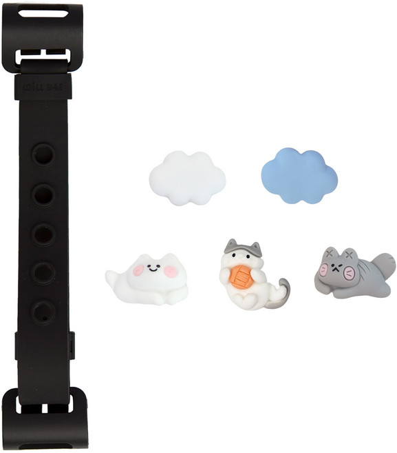 윌비 클립온 소프트 미니 (파츠 5개 세트) - 스마트폰 갤럭시 아이폰 이북 미니 태블릿 실리콘 핸드폰 스트랩 핑거 그립 핸드 홀더 손잡이, 소프트 미니 (블랙) + 구름 고양이 세트, 1개