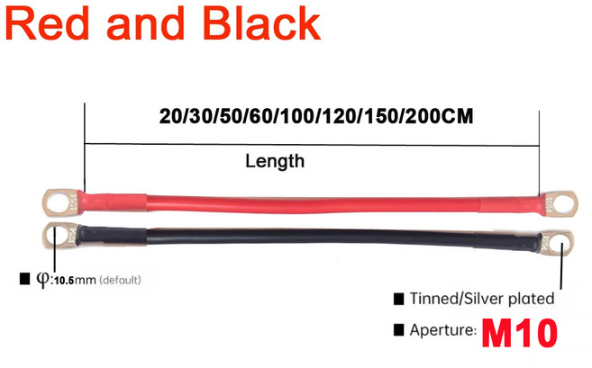 슈퍼 소프트 실리콘 와이어 10/8/6/4/2AWG SC 터미널이 있는 배터리 연결 케이블 자동차 인버터 UPS M8 M, 01 Black and Red - M10, 02 10 AWG - 5.5mm2, 03 30cm length