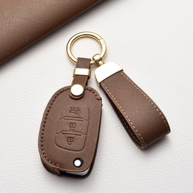 현대차 고급 폴딩 키 케이스 - 프라다 패턴 스크래치 방지 2/3/4버튼 싼타페 투싼 제네시스 등 호환, 현대 Z3b 타입경적 버튼), 카푸치노