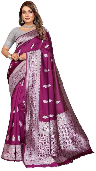 Vedant Vastram Women's Litchi Silk Banarasi Silk Jacquard Saree for women (Dipika-Purple), Purple