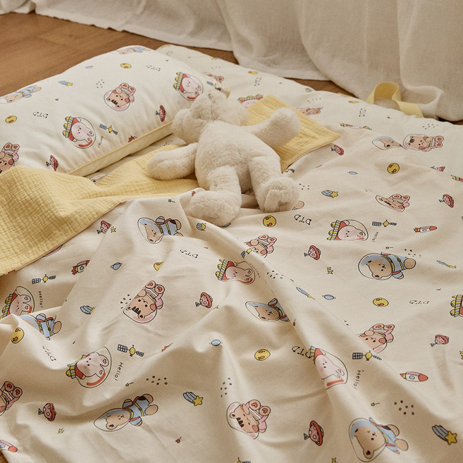 돗투돗 퓨어코튼 거즈 리버서블 간절기용 블랭킷, 우주탐험(옐로우)