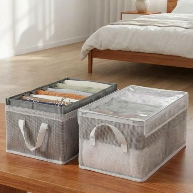 튼튼 프레임 의류 정리함 3종 세트 (뚜껑/오픈/칸막이형), 화이트+그레이, 3개