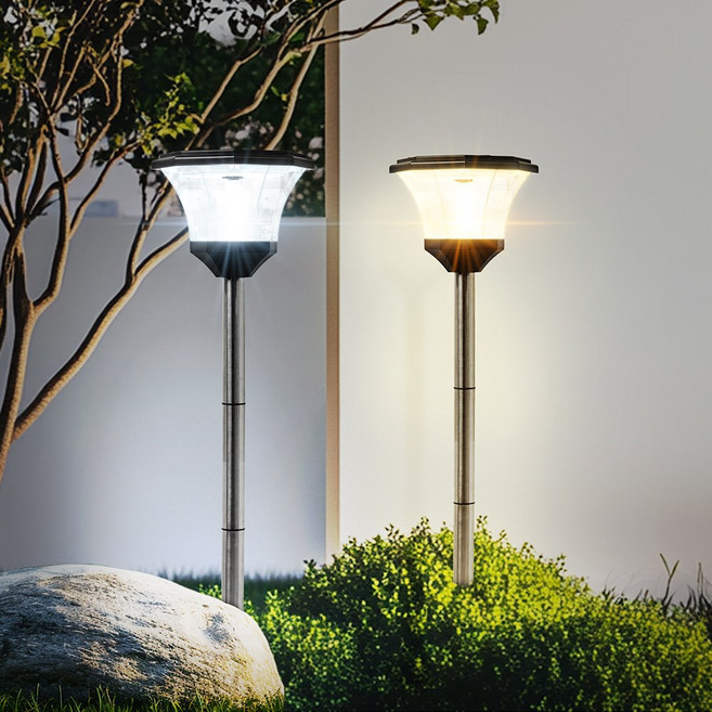 태양광 조명 태양열 정원등 LED 전등 가로등 전구 조경 잔디등 마당 야외 크라운 말뚝형, 노란빛