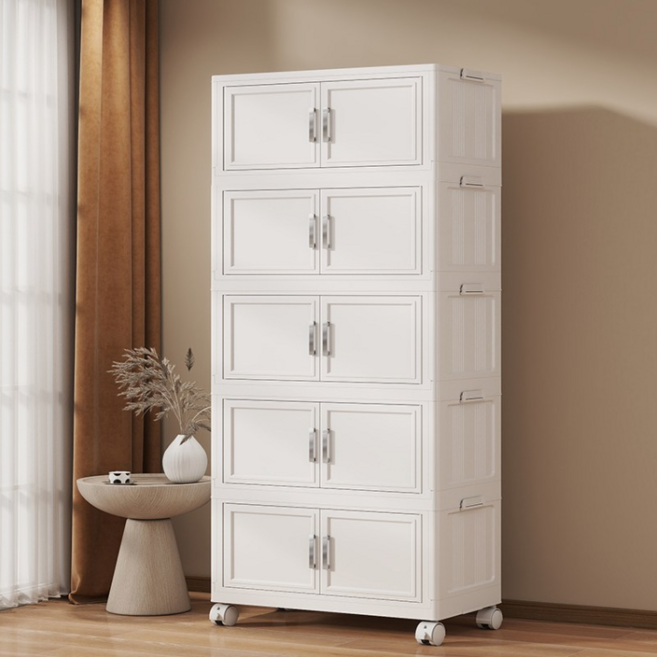 수납장 간편조립 다용도수납장 대용량 접이식 리빙박스 이동식 가정용 주방수납장 거실수납장 의류 수납 양문형 다양한 사이즈 다층형 수납정리함, 5단