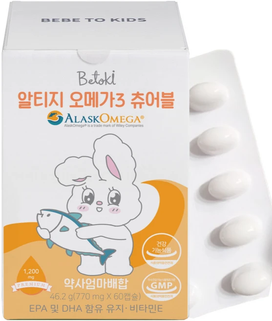 베투키 알티지 오메가3 맛있는 미니 키즈 츄어블, 1개, 60정 - 쿠팡