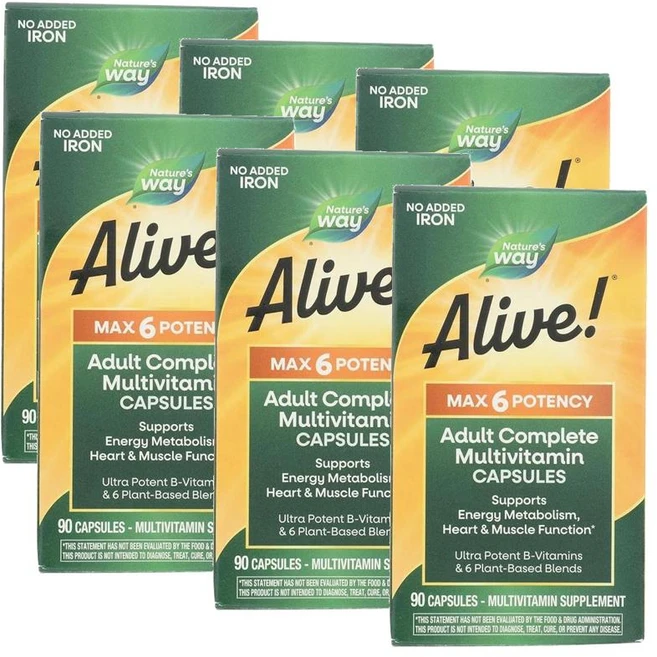 네이처스웨이 얼라이브 맥스6 포텐시 멀티비타민 캡슐 Nature's Way Alive Max6 Potency Multivitamin, 90정, 6개 - 쿠팡