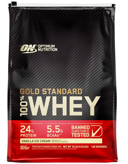 [Optimum Nutrition] 골드 스탠다드 웨이 프로틴 파우더 드링크 믹스 바닐라 아이스크림 4.54 kg, 1개, 4.64kg