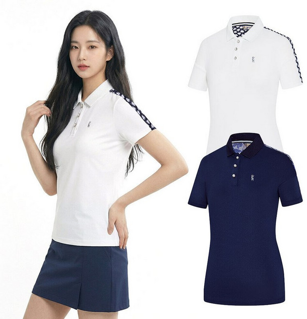 비티알 비티알 여성 골프웨어 여름 반팔 카라 흰색 티셔츠 BSC496RT3W