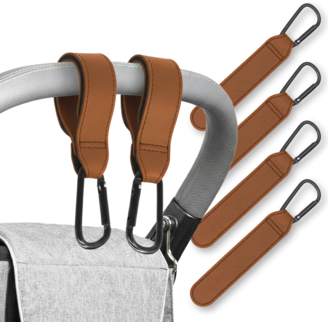 바디스윗 고강도 유모차 가죽 가방 걸이 후크, 4개, 브라운