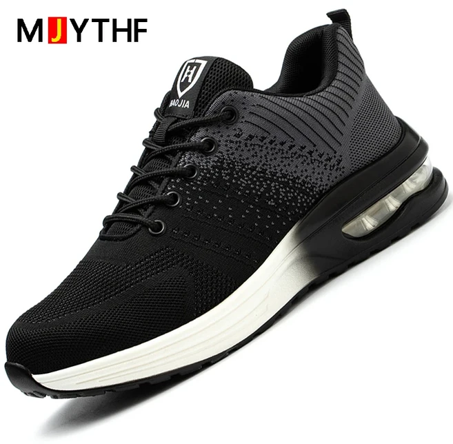 남녀공용 경량 안전 신발 에어 쿠션 작업 스니커즈 강철 발가락 파괴 불가 부츠 충돌 방지