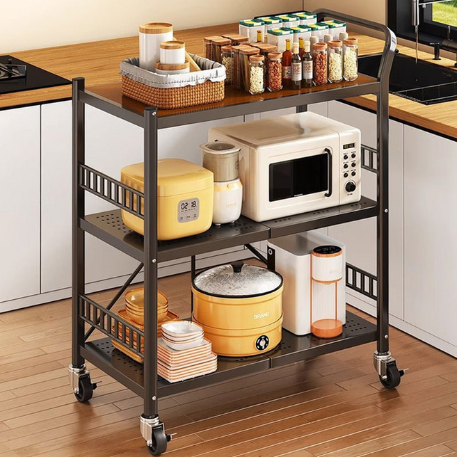 SeekFun 수납 선반 접이식 이동식 트롤리 캠핑용 튼튼한 테이블 다용도 다층 시스템, 블랙/Black