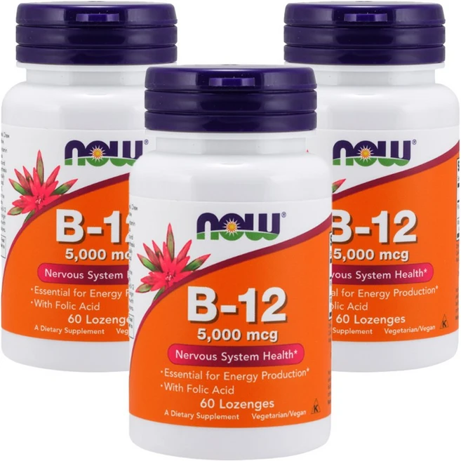나우푸드 비타민 B-12 5000mcg 로젠지, 60정, 3개 - 쿠팡