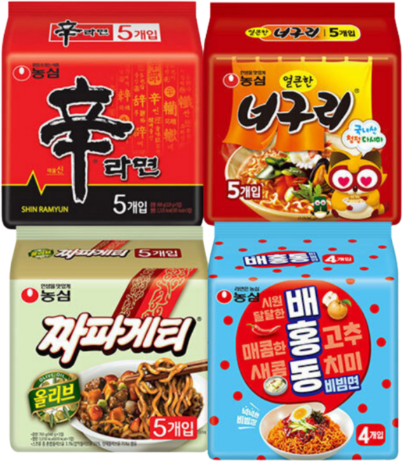 농심 신라면 5입+너구리 5입+짜파게티5입+배홍동 4입 (총 19봉)