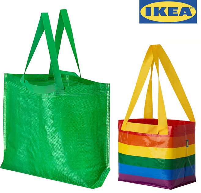 이케아 정품 장바구니 타포린백, 1세트, 무지개(S)+그린(M)
