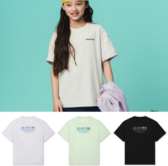 블랙야크키즈 아동용 기능성 친환경 통기성 옥수수 소로나 레인보우 레터링 반팔티셔츠1BKTSMV930