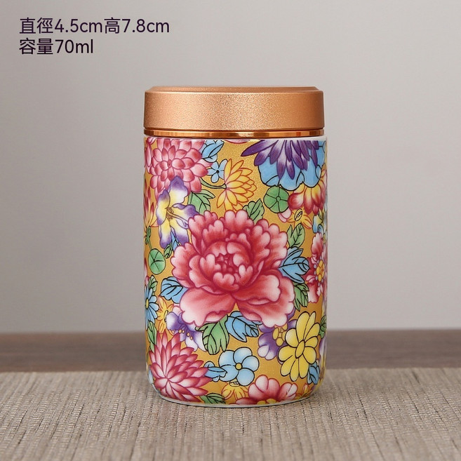 琺瑯彩陶瓷迷你茶罐 小型密封儲物罐, 1個, 百花齊放茶葉罐