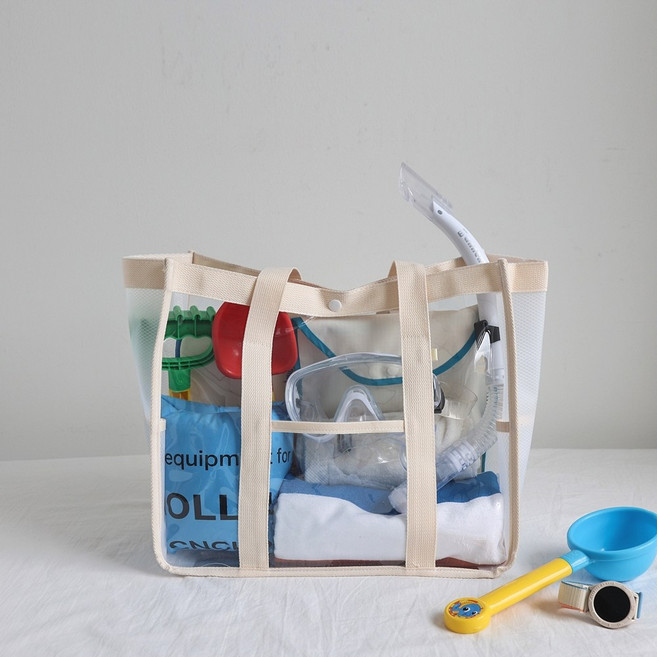 에브리테일 투명 비치백 감성 베이지 PVC 방수 여름 물놀이 가방