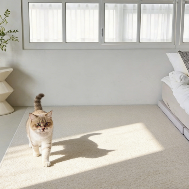 헤이만바 고양이 평판형 스크래쳐 강아지 미끄럼방지 논슬립 초특대형 거실매트 사계절, 1개, 크림색