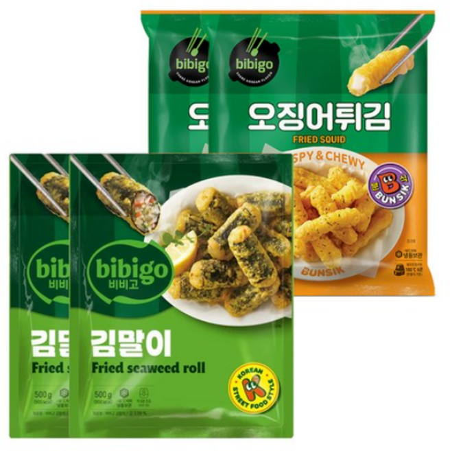 CJ 비비고 오징어튀김 180g x 2개 + 김말이튀김 500g x 2개, 1세트, 1.36kg