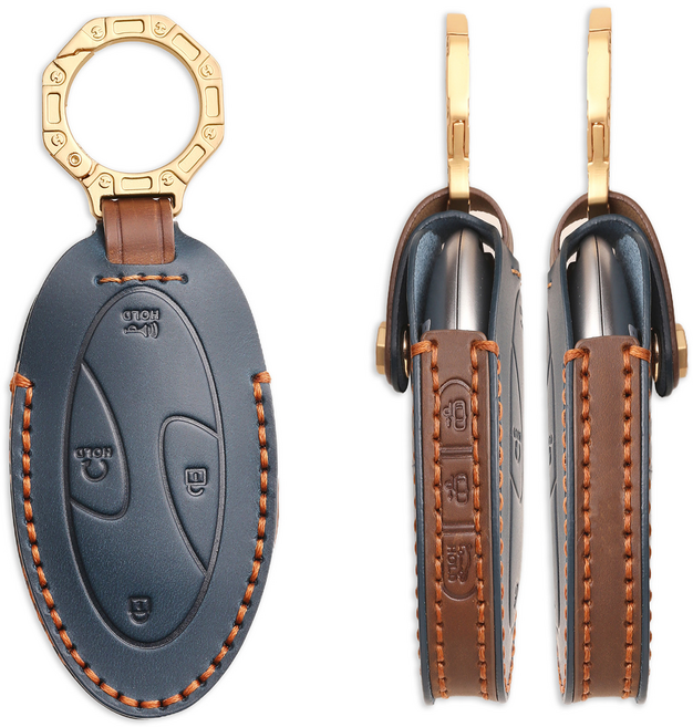 현대자동차 키케이스 가죽 스마트키 케이스 싼타페 MX5 아반떼 펠리세이드 차키케이스, 7버튼, 블루