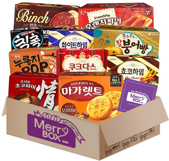 탕비실 과자세트4호(누룽지팝+후렌치파이+칙촉+빈츠+참붕어빵+마가레트+쿠크다스(소)+화이트하임+쵸코하임+초코파이)+메세지카드, 1박스, 과자세트