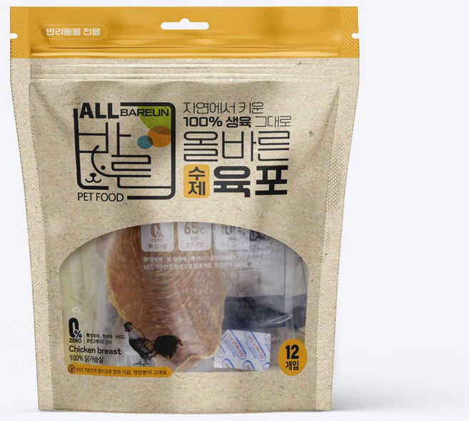 올바른 수제육포 강아지육포간식, 닭가슴살, 120g, 1개