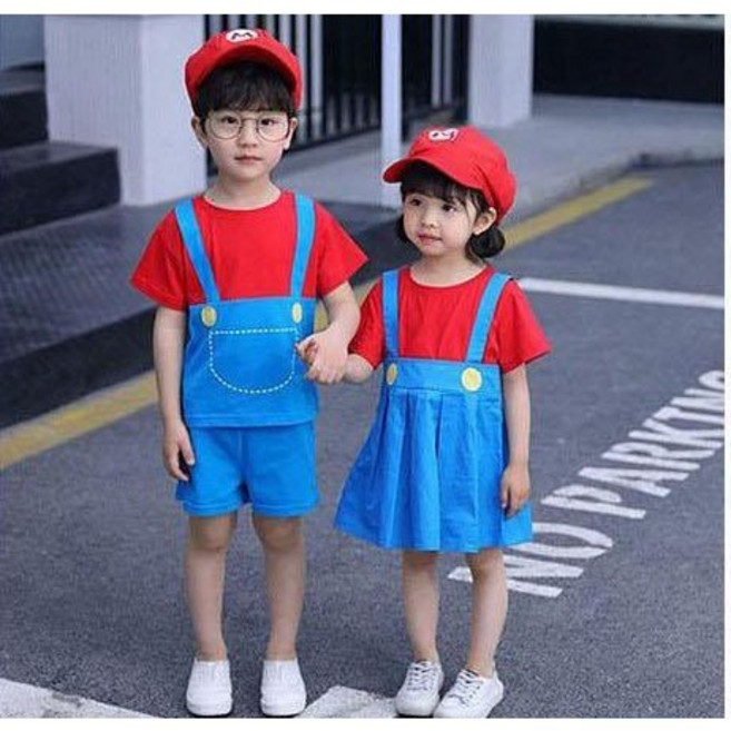 주니유니 아동 마리오3종세트 남매룩 모자포함 할로윈의상