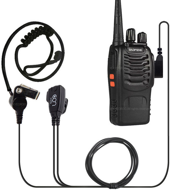 BAOFENG 바오펭무전기 BF-999S/BF-888S 호환 올블랙 이어폰 로그 이어마이크 인이어 리시버 켄우드2핀