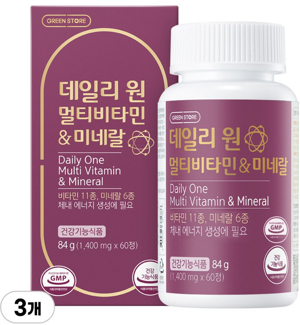 [한정수량 아울렛] 그린스토어 데일리 원 멀티비타민&미네랄, 3개, 60정