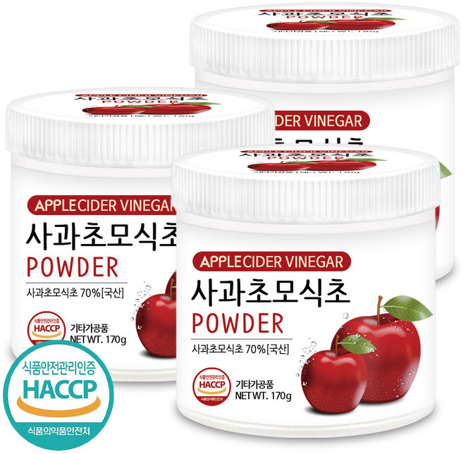 푸른들판 국산 사과 초모 식초 분말 가루 애플 사이다 비니거 파우더 자연 발효 HACCP 인증, 170g, 3개