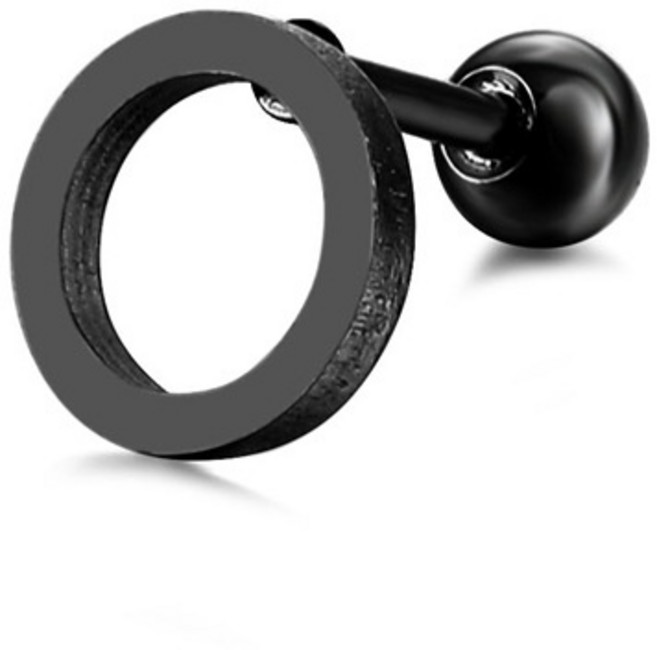 博古珍藏 幾何圓形鈦鋼耳環 316L醫療鋼不生鏽 時尚潮流男女耳飾 黑色單個價