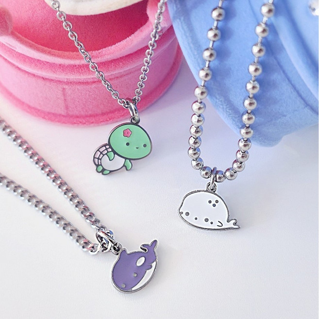 [당일발송/ 케이스 증정] 샤이니유 바다친구들 써지컬스틸 미아방지목걸이 거북이 물범 고래, 1.거북이, 여리체인, 2단계, 1개