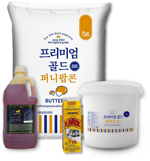 영업용 팝콘재료세트 400명분 퍼니 옥수수 10kg 팝콘소금 992g 팝콘오일, 콘 팝콘 오일 3.8L