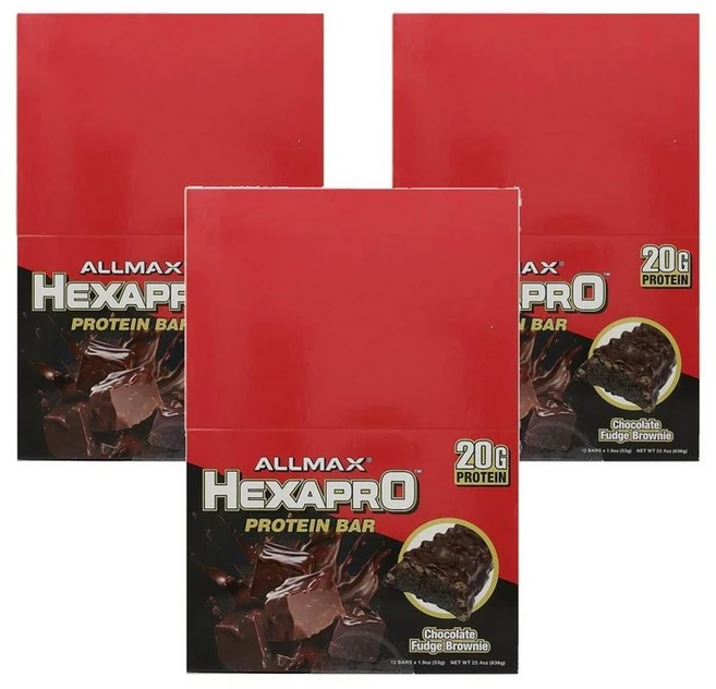 ALLMAX Hexapro Protein Bar Chocolate Fudge Brownie 올맥스 헥사프로 프로틴바 초콜릿 퍼지 브라우니 12p 636g, 3개 - 쿠팡