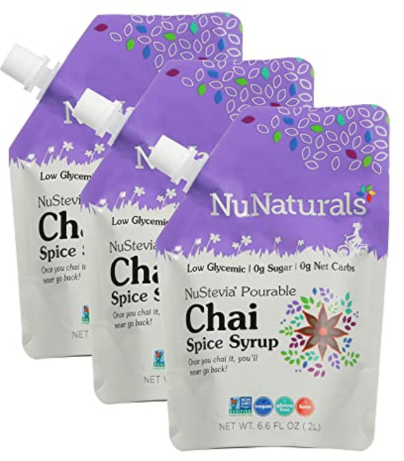 누내추럴스 차이 스파이스 향 시럽 천연 식물성 감미료 무 NuNaturals Stevia Syrup Sugar-Free Sweetener Plant-Based Sugar S, Chai- 3 Pack, 1개, 2L