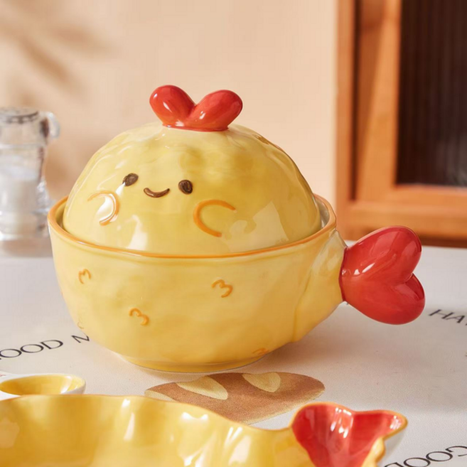 새우튀김 식당 시리즈 도자기 라면그릇 마라탕그릇 떡국그릇 800ml, 옐로우, 1개