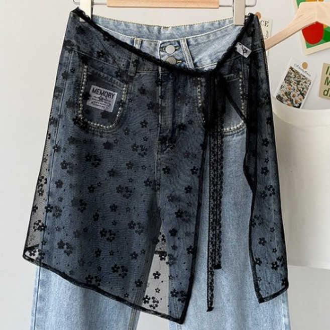 안녕릴리 여성 플라워 패턴 레이스 레이어드 랩 스커트