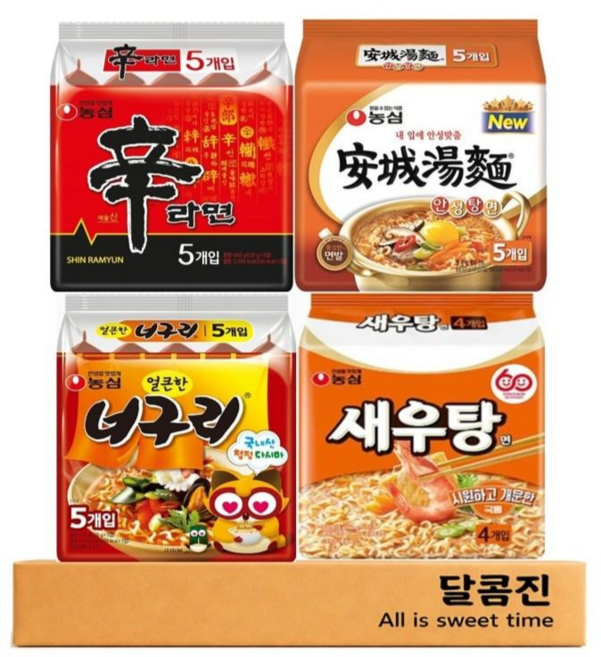 봉지라면4종 신라면5 안성탕면5 너구리5 새우탕면4, 1세트