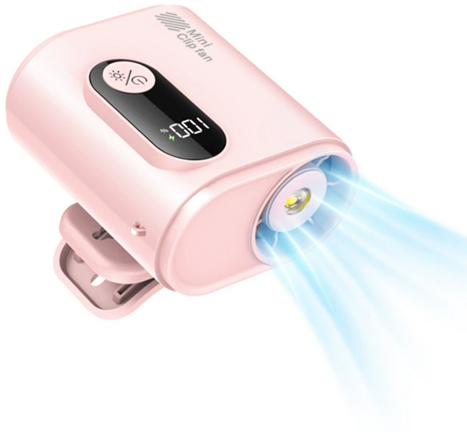 휴대용 허리 선풍기 USB 충전 LED 조명 벨트클립 목걸이 손풍기, 핑크, M379