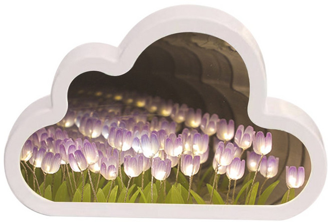 투데이리빙 DIY 구름 튤립 LED 미러 무드등 만들기 키트 20송이 침실 인테리어 장식 무드 감성 플라워 거울 조명 수면등 취침등, 퍼플
