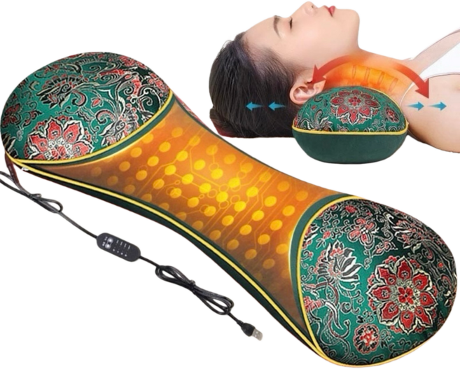 WIRQO 전기 가열 쑥 베개 목 베개 목 온열 찜질기 뜸 베개 수면 잠자기 전용 베개, 그린