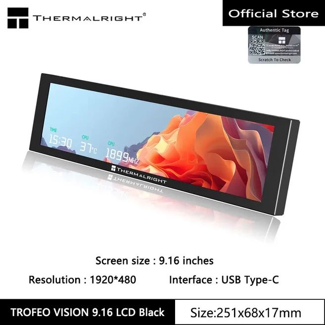 Thermalright TROFEO VISION LCD IPS 풀 컬러 화면 9.16인치/자석/1920480 해상도/USB Type-C 포트 디스플, 04 Black