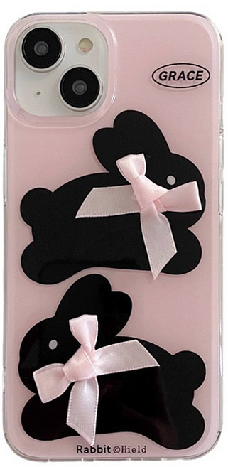 오엔이 래빗 핑크 리본 핸드폰 케이스