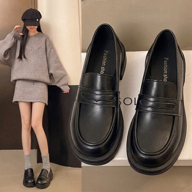 [FvaBzon] 여성 로퍼 단화 심플 포인트 리얼 가죽 3cm 데일리