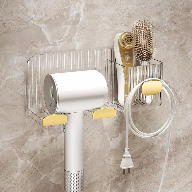 [사은품증점] ANANAN 무타공 벽걸이 Hair dryer드라이기 거치대 헤어 드라이 걸이, 1개, 투명 골드
