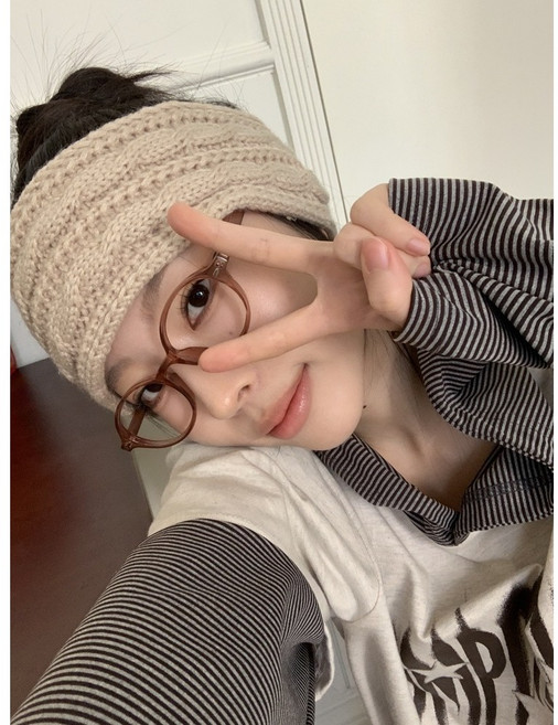 [안감퍼] 앨런 리본 꽈배기 니트 헤어밴드 겨울 반다나